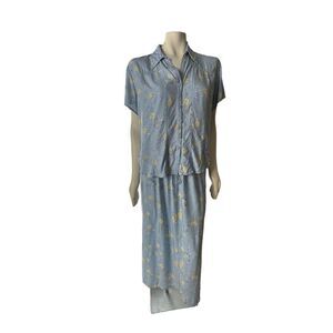 Emma James Women's Blue Floral Print Blouse Size 16P and Skirt Set Size 14  NWT